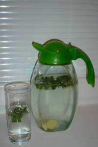 My daily drink: tap water, limes, ginger & fresh mint